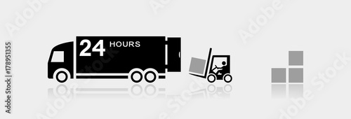 Forklift truck loading the boxes in the delivering lorry