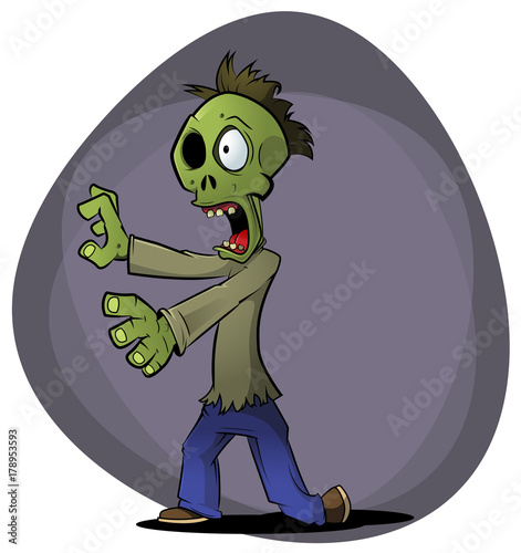 Cartoon zombie on dark background.