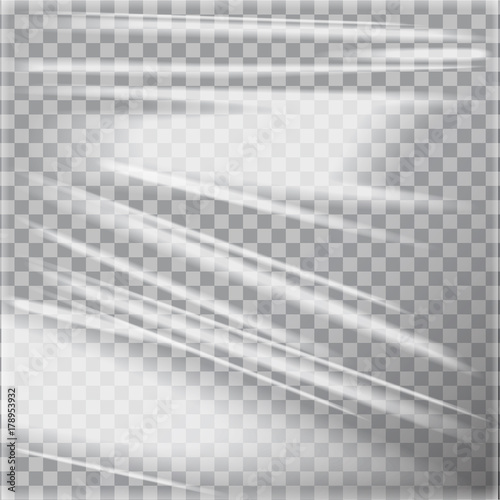 Transparent Glossy Polyethylene Plastic Warp. Vector template mock up