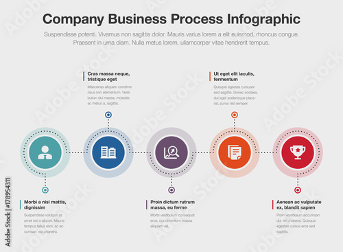 Vector infographic company business process template isolated on light background.