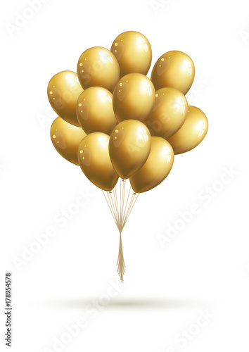 Golden balloons bunch on white background. Vector illustration.