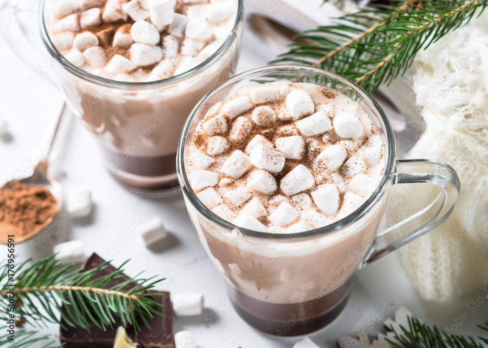 Christmas hot chocolate or cocoa with marshmallow. Christmas hot chocolate or cocoa with marshmallow.