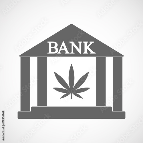Isolated bank icon with a marijuana leaf