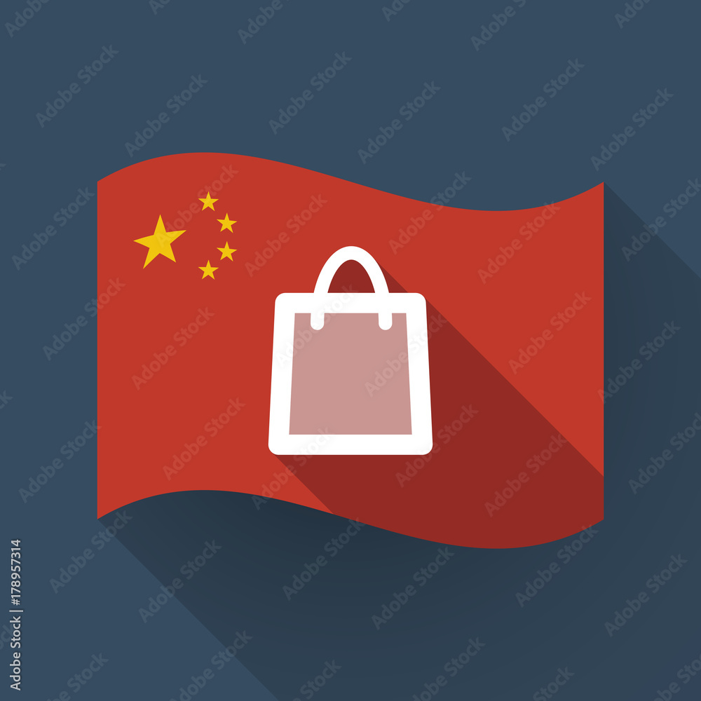 Long shadow China flag with a shopping bag