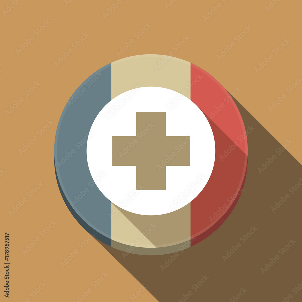 Long shadow France flag with a round pharmacy sign Long shadow France flag with a round pharmacy sign