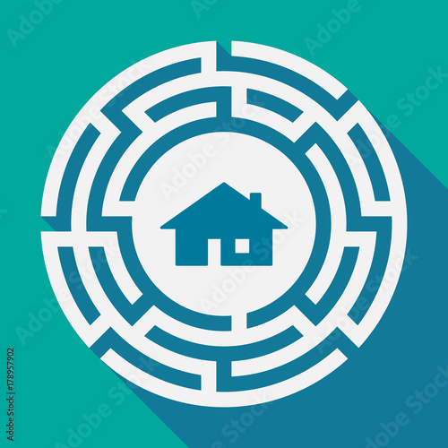 Long shadow labyrinth with a house