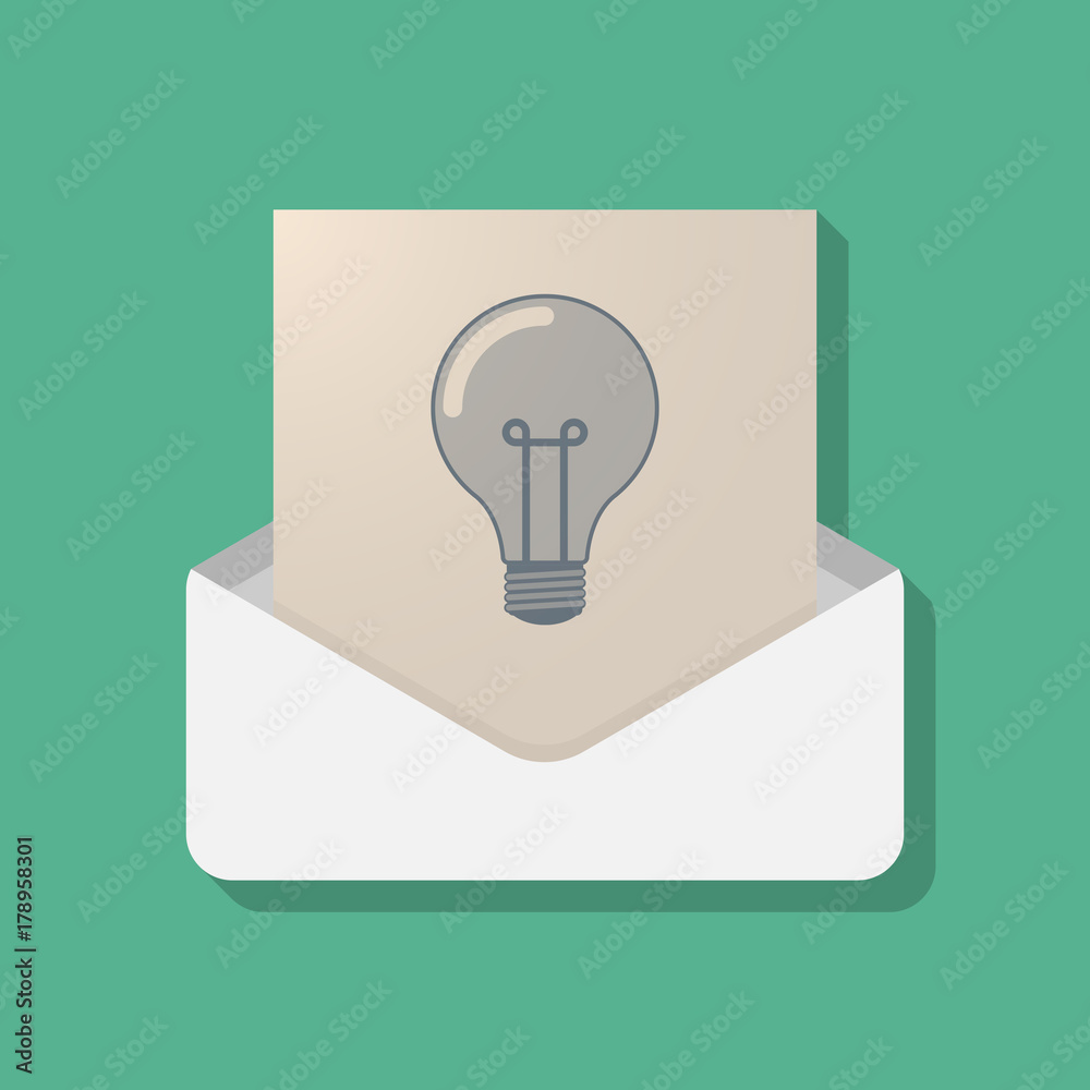 Long shadow opened letter with a light bulb Long shadow opened letter with a light bulb