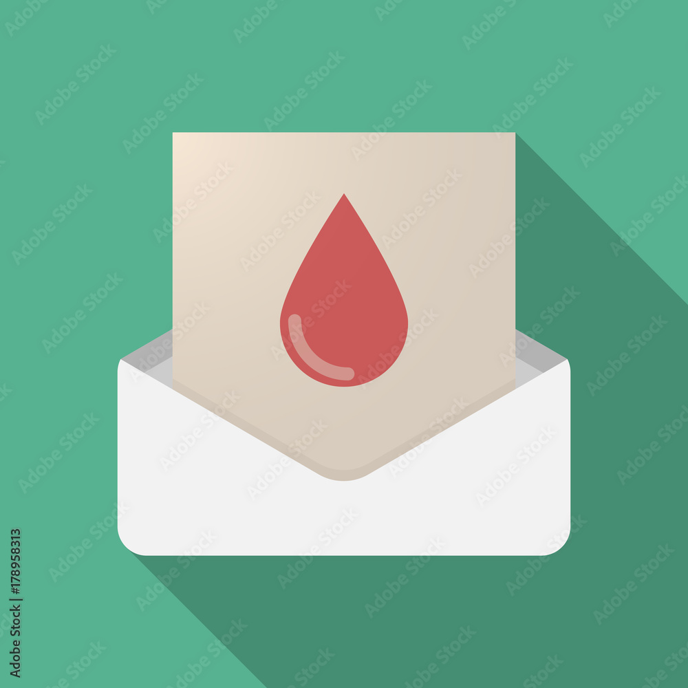 Long shadow opened letter with a blood drop