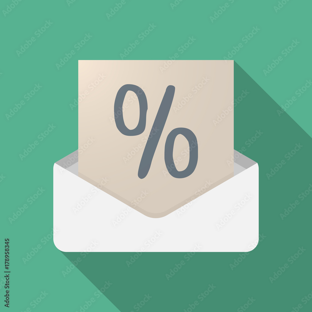 Long shadow opened letter with a discount sign Long shadow opened letter with a discount sign