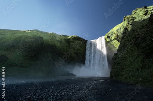 Skogarfoss waterfall and summer sunny day, Iceland
