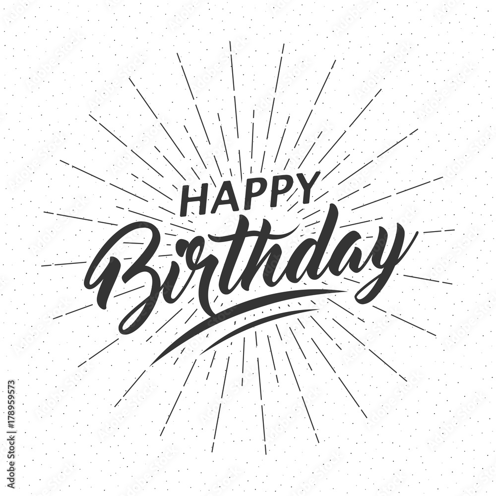 Vector monochrome text Happy Birthday for greeting card, flyer, poster ...