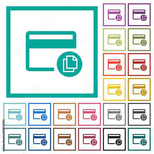 Credit card transaction templates flat color icons with quadrant frames