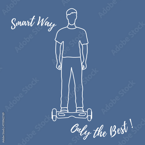Stylized icon of modern young man standing on gyroscooter.