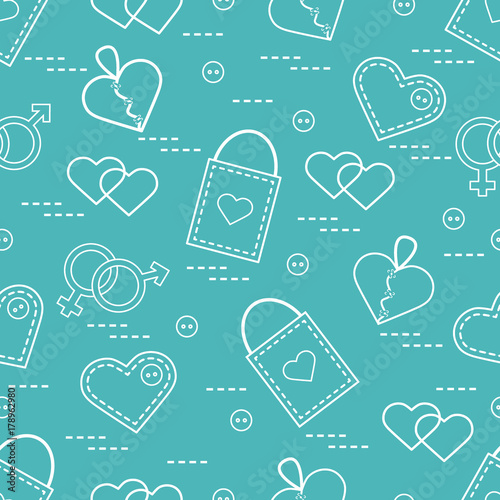 Cute seamless pattern with variety romantic elements. Greeting card Valentine's Day.