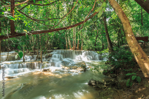 Beautiful Huai Mae Khamin waterfall in the rainy season   Kanchanaburi Province  Thailand.