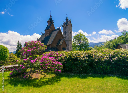 Vang medieval norwegian wooden church in Karpacz, Lower Silesia, Poland photo