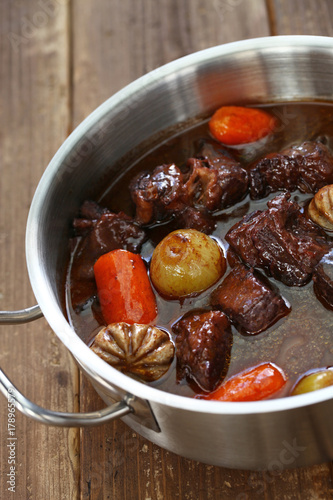 beef bourguignon, beef stewed in red wine, french burgundy cuisine