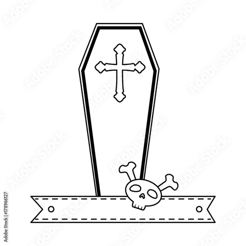 coffin halloween with skull decorative icon