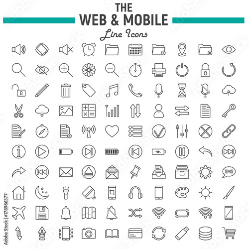 Web and Mobile line icon set, os interface symbols collection, vector sketches, logo illustrations, web signs linear pictograms package isolated on white background, eps 10.