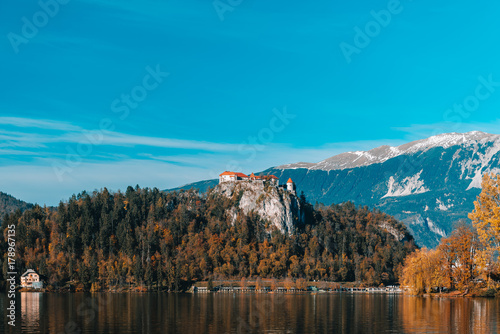 Lake Bled in the Alpine mountains