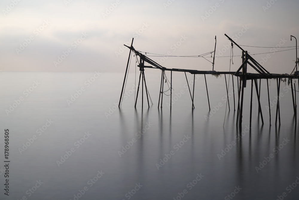 Fototapeta premium A traditional pier known as dalyan, as Turkish at Tekirdag, Turkey for old method fishing.