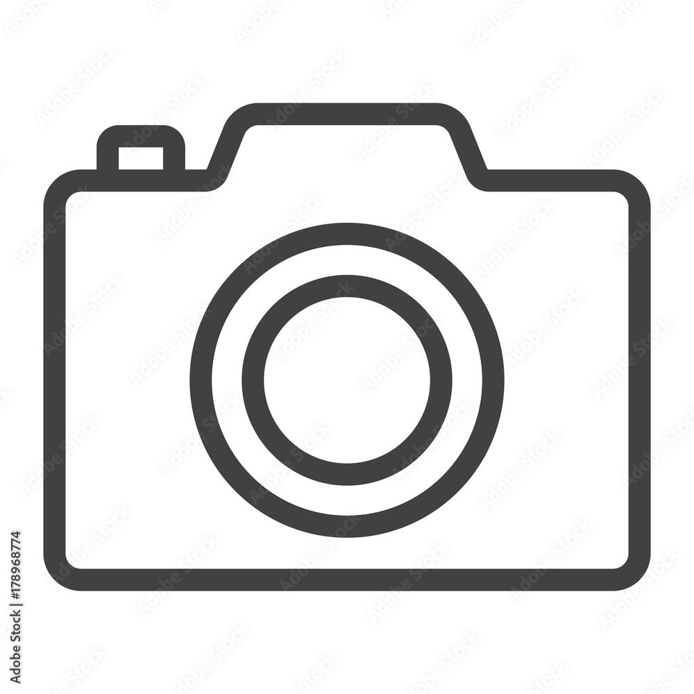 Camera line icon, web and mobile, photo sign vector graphics, a linear pattern on a white background, eps 10. Camera line icon, web and mobile, photo sign vector graphics, a linear pattern on a white background, eps 10.