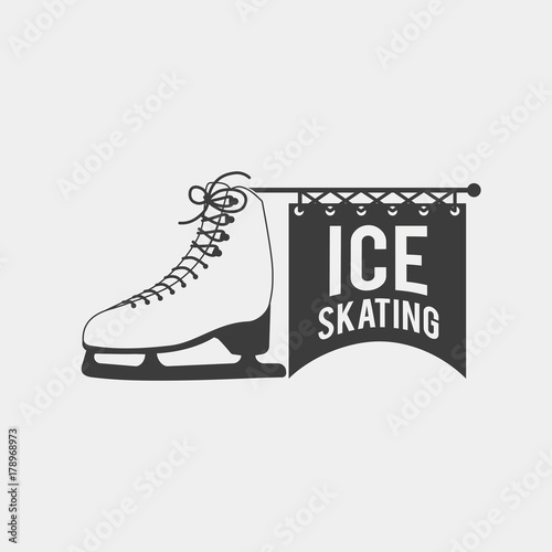 Logo with an ice skate. Monochrome symbol. This ice skating badge can be used for social network and web advertising or brand promotion.