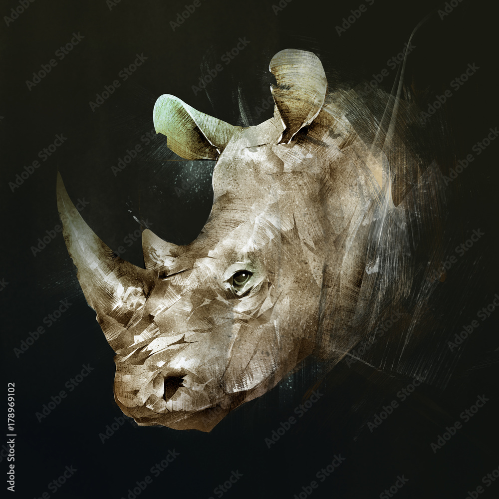 Obraz premium kolorowy rysunek pyska nosorożca na boku
