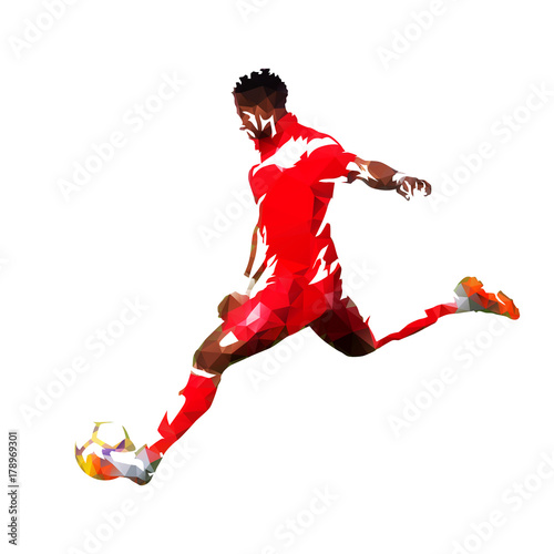 Soccer player, low poly vector illustration