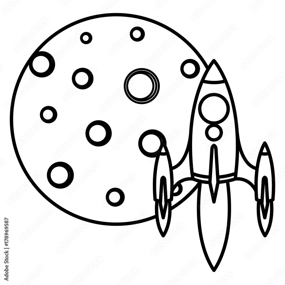 Obraz premium moon satellite with rocket flying