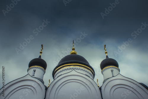 Black church's domes from below