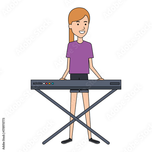 woman playing synthesizer character