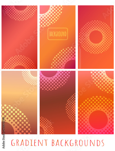 Set of Gradient warm red vector backgrounds with halftone - for website, presentation, mobile app