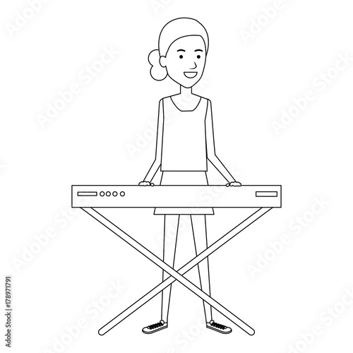 woman playing synthesizer character