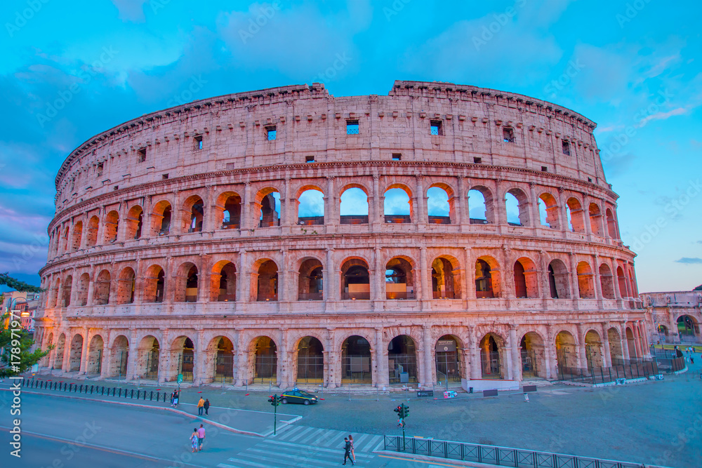 Amazing sunrise at Rome Colosseum (Roma Coliseum), Rome, Italy