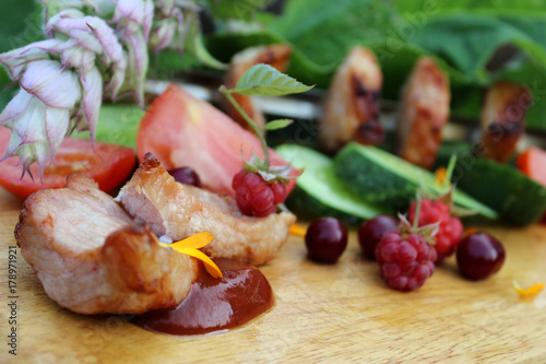 Cooked meat with vegetables