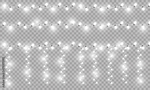 
Glowing Christmas lights isolated realistic design elements. Garlands, Christmas decorations lights effects
