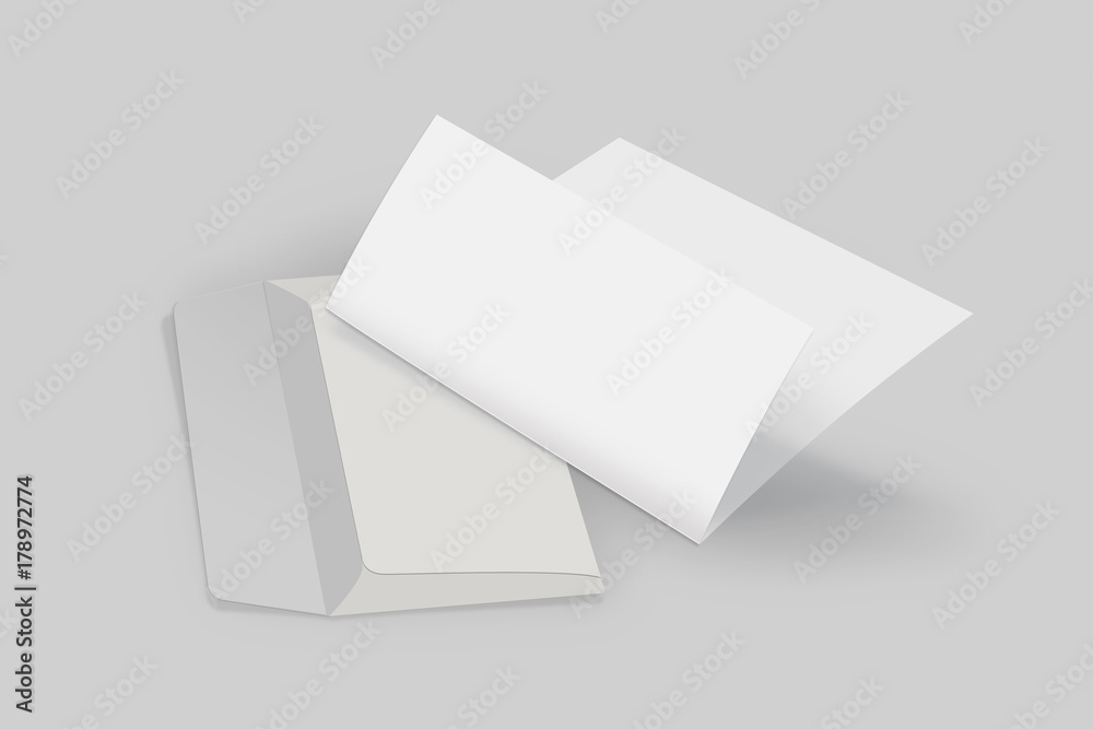 Blank Letterhead Mock-Up and Open Envelope. Isolated on grey background. Blank Letterhead Mock-Up and Open Envelope. Isolated on grey background.