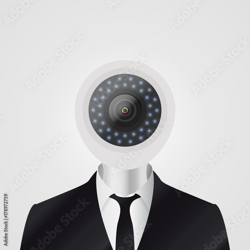 CCTV camera headed man. Security concept. Vector