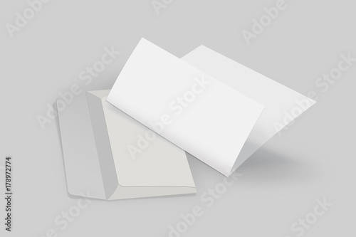 Blank Letterhead Mock-Up and Open Envelope. Isolated on grey background.