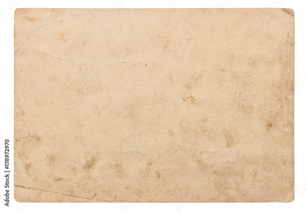 Used paper sheet isolated white background Vintage cardboard