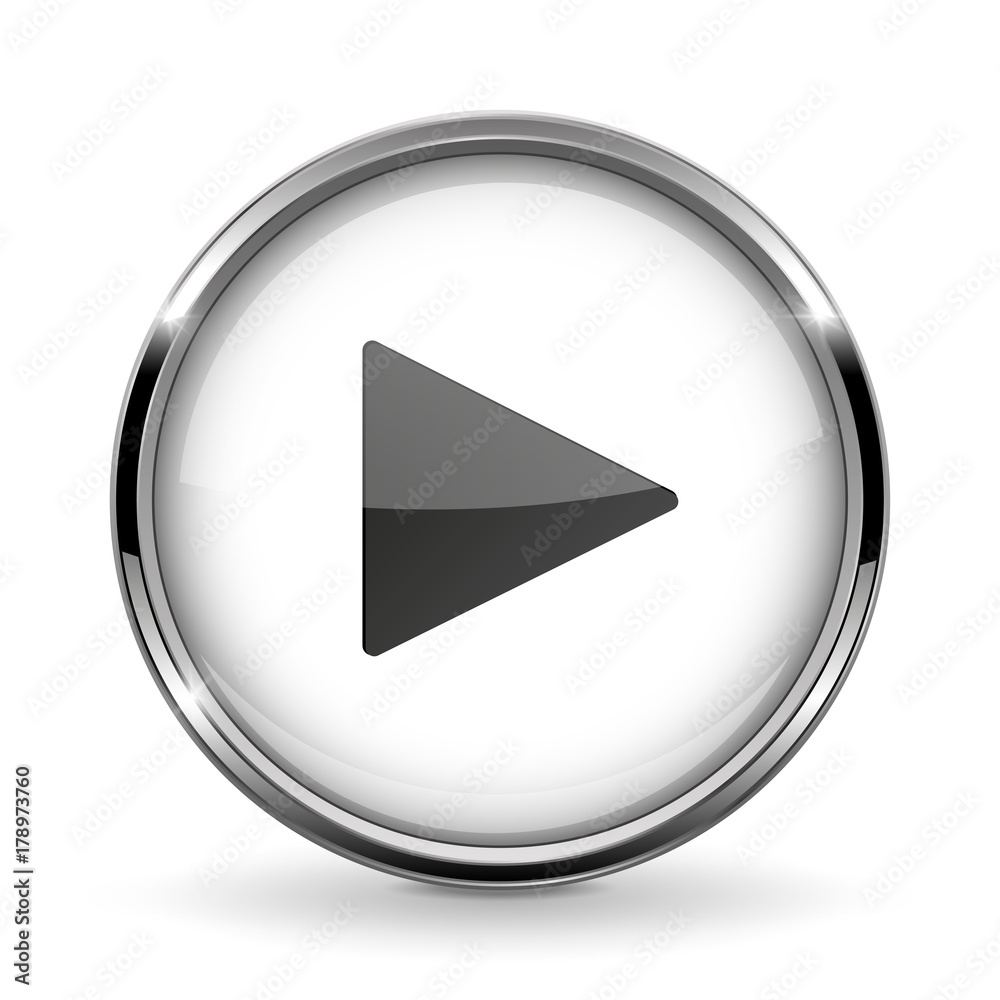Round 3d button with metal frame. Play icon Round 3d button with metal frame. Play icon
