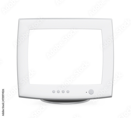 CRT Computer Monitor with Blank White Screen Isolated