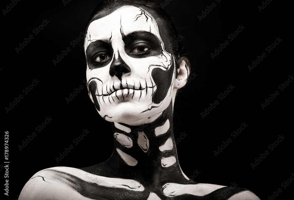 Pretty woman with skeleton tattoo Pretty woman with skeleton tattoo