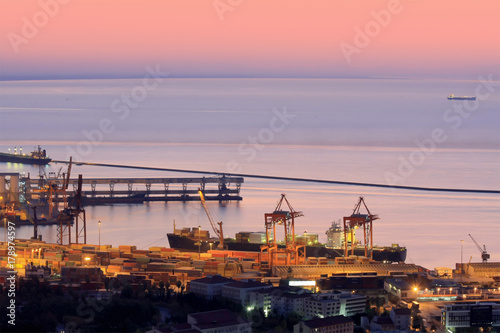 Industrial sea port of Mersin at night. Turkey