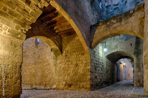 streets of the Knights in the old town of  Rhodes photo