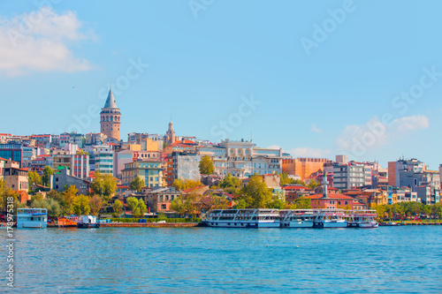 Galata Tower, Galata Bridge, Karakoy district and Golden Horn, istanbul - Turkey