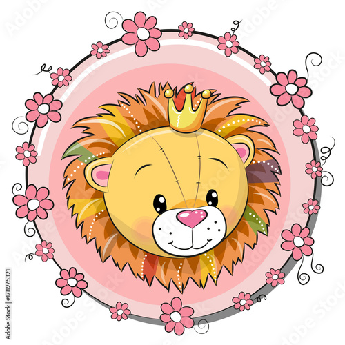 Fototapeta Naklejka Na Ścianę i Meble -  Greeting card cute cartoon Lion