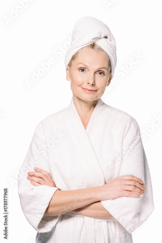 mature woman in bath robe