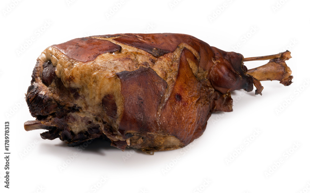 Smoked pork gammon on a bone isolated on white background Smoked pork gammon on a bone isolated on white background